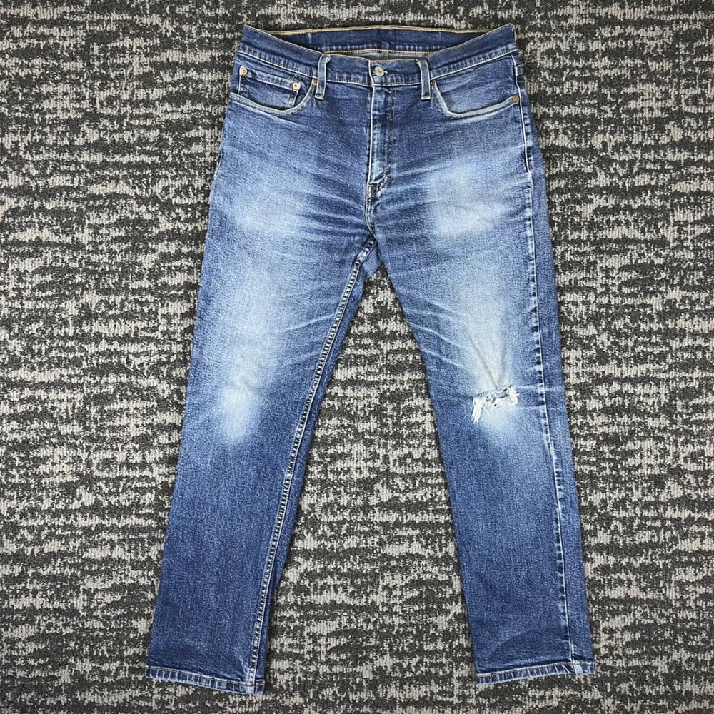 Levi's 514 Straight Fit Jeans Mens 34x30 Blue Distressed Denim 00514-1203